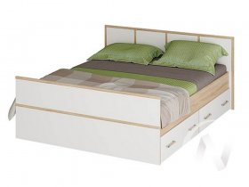 Двуспальная кровать 1,4м Сакура (дуб сонома/белый) в Верх-Ирмени - verh-irmen.mebel-nsk.ru | фото