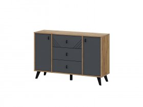 Комод 3ящ. и 2ств. Байкал (дуб крафт золотой/графит) в Верх-Ирмени - verh-irmen.mebel-nsk.ru | фото