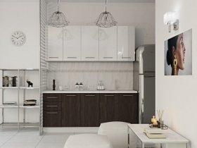 Кухонный гарнитур МДФ Выгодно и точка 2,0 м (белый глянец/ироко) в Верх-Ирмени - verh-irmen.mebel-nsk.ru | фото