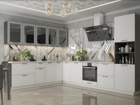 Модульная кухня Глэдис (белый снег/лайт грей софт/корпус анкор темный) в Верх-Ирмени - verh-irmen.mebel-nsk.ru | фото