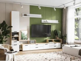 Модульная стенка Санса (дуб сонома/белый) в Верх-Ирмени - verh-irmen.mebel-nsk.ru | фото